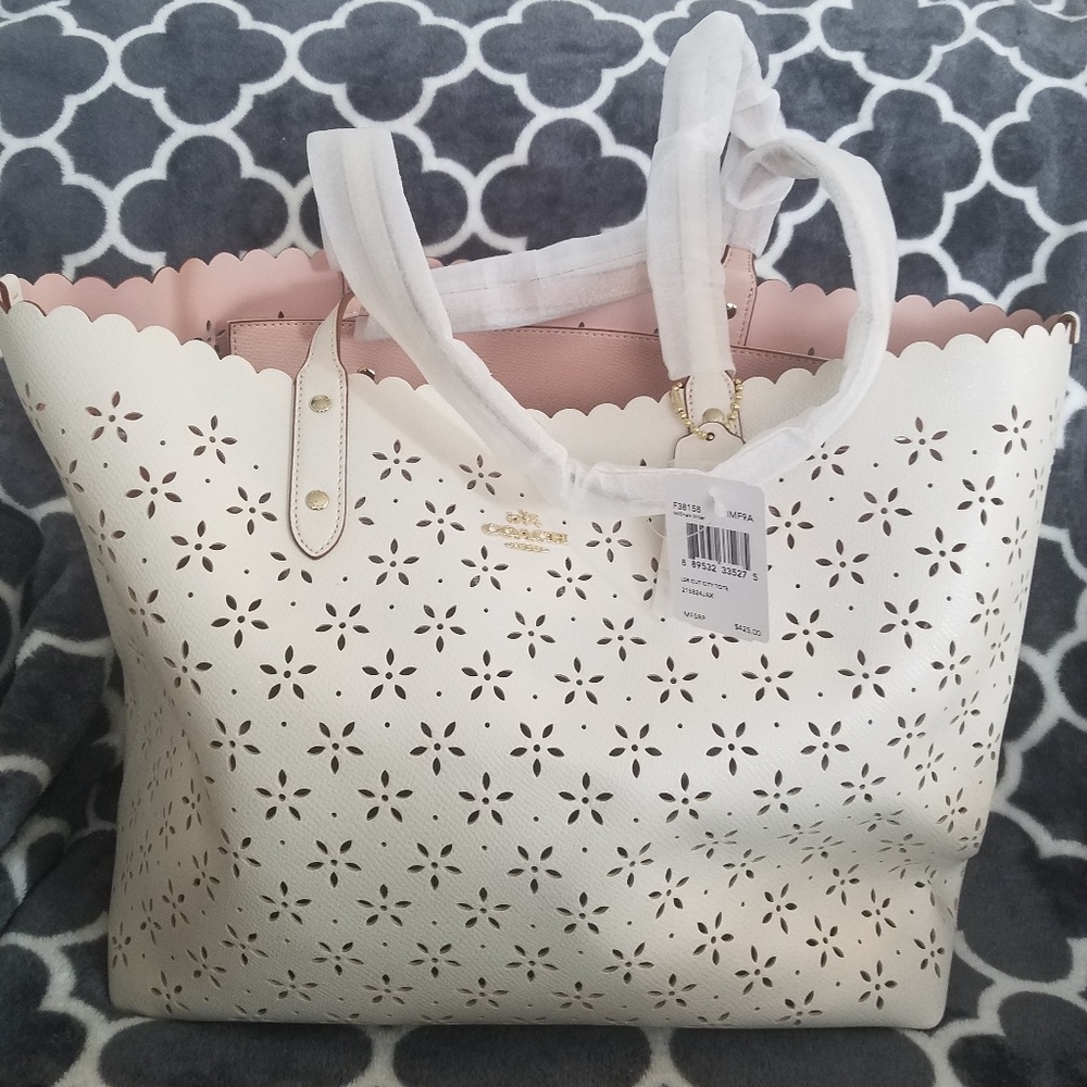 Coach White Pearl Laser Cut City Tote